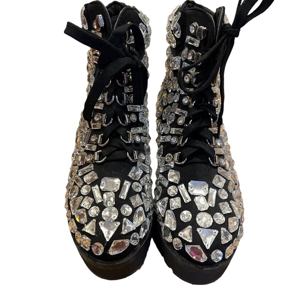 Akira Azalea Wang Tryna Black Lace-up Crystallized Gems Bootie 7 - Picture 11 of 13